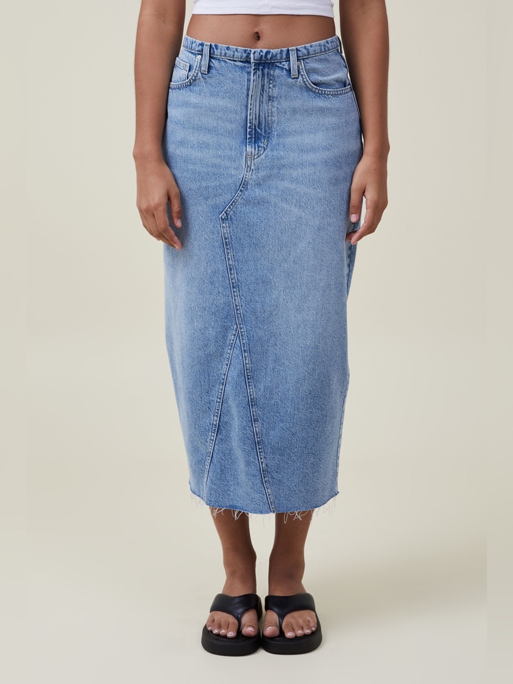 NWT Cotton On Bells Blue Denim Maxi Skirt Size 8